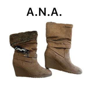 NWT A.N.A. Fur Trimmed Wedge Boot 8